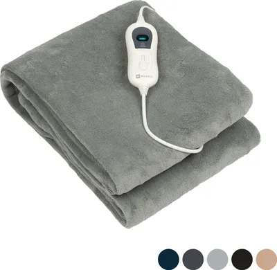 Produktbild von Nuvoo Electric Top Blanket – 160 x 120 cm – L – Automatische Abschaltung – Überhitzungsschutz – 3 Einstellungen – 120 W – Heizdecke – Hellgrau