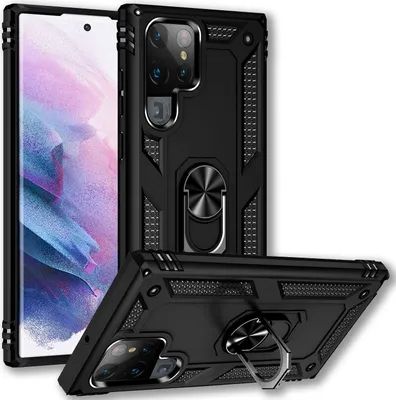 Immagine prodotto di NALIA custodia ad anello in stile militare per Samsung Galaxy S22 Ultra, estremamente protettiva e antiurto, anello a 360° per supporto nero