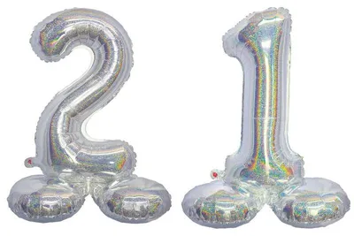 Produktbild von Stehender XL Folienballon Zahl 21 silber holografisch 72 cm 21. Geburtstag