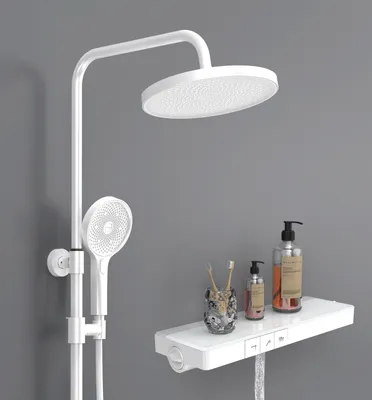 Produktbild von EMKE Duschsystem mit Thermostat 38℃ – Edelstahl Duscharmatur-Set, 3-Strahlarten Handbrause, Duschpaneel, Regendusche, Bad- & Duscharmaturen, Weiß