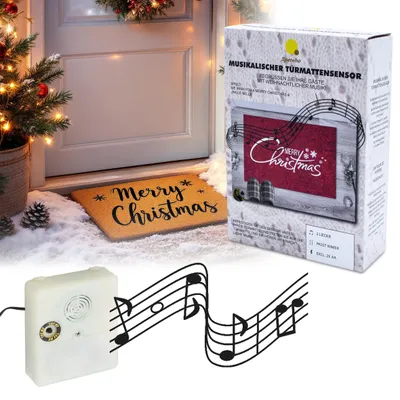 Produktbild von Weihnachtsmusik Fußmatten Sensor mit 2 Liedern - 33 x 24 cm - Musikalischer Trittsensor für jede Türmatte - Weihnachts Fußklingel Trittmatte Klingelmatte mit Weihnachtsliedern