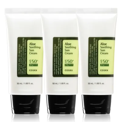 Produktbild von Sonnencreme Sonnenschutzpflege mit Aloe Vera COSRX Soothing Sun Cream SPF 50+, 3x 50ml