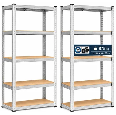 Productafbeelding van Zware opbergrekken set van 2 - Werkplaatsrek - 180 x 90 x 30 cm - 875 kg - Zilver