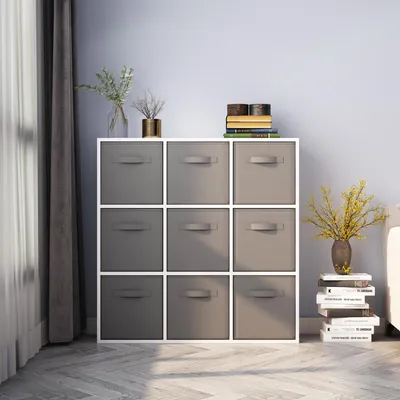 Produktbild von Mondeer 9er-Würfelregal Flexibel mit Stoffboxen, Stabil, Vielseitig für Wohnzimmer & Büro 90x30x90 cm Weiß