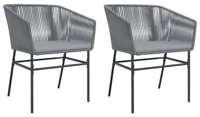 Produktbild von Gartenstühle 2er Set - Polyrattan Sessel für draußen - Stahlgestell - Inkl. Sitzkissen - UV-beständig - Für Terrasse & Balkon - Grau
