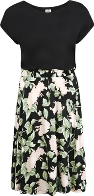 Produktbild von Buffalo Jerseykleid mit Rüsche in der Taille und bedrucktem Rock schwarz-rosa-bedruckt Größe 38