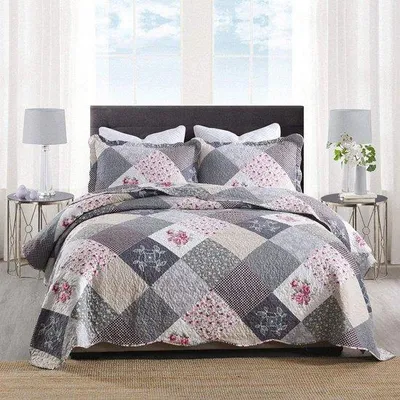 Productafbeelding van Famanu dekenovertrek 240 x 260 cm, patchworkmotief - grijs