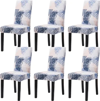 Produktbild von 6er Pack Stretch Stuhlbezug Abnehmbarer Stuhlschutzbezug für Wohnkultur, Maschinenwaschbar Stuhl Husse (Blau+Weiß)