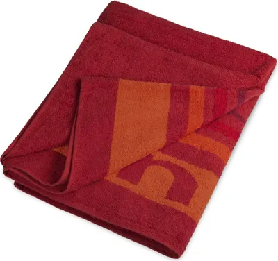 Produktbild von Stripes Saunatuch 80x200 rot Baumwolle Frottee 480g/m² Schriftzug Sauna
