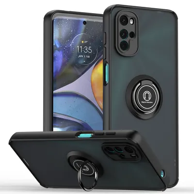 Immagine prodotto di Custodia per Motorola Moto G22 traslucida opaca in TPU con supporto ad anello e supporto Nero