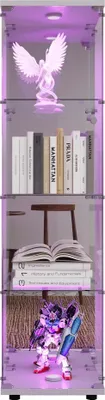 Zdjęcie produktu dla Witryna szklana – szafka witrynowa – 4 półki – wysoka – nowoczesny, minimalistyczny styl – do ekspozycji przedmiotów kolekcjonerskich – biała