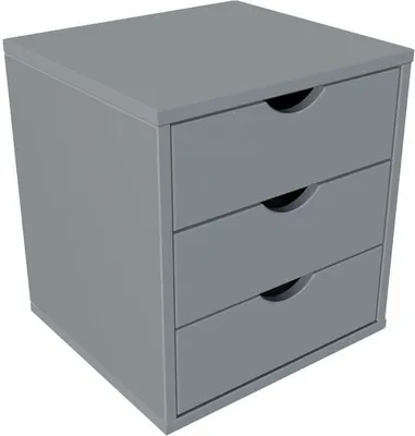 Produktbild von Grauer Schubladencontainer aus Pinienholz mit 3 Schubladen, 40 cm breit, 46 cm hoch