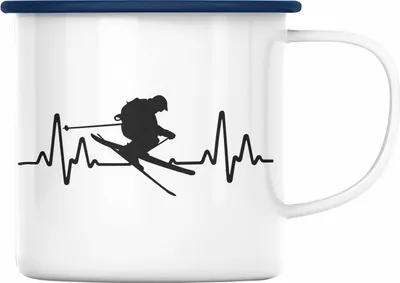 Produktbild von Trendation - Ski Emaille Tasse Geschenk Grafik Herzschlag Geschenkidee Skifahrer Geschenk Winter (Blau)
