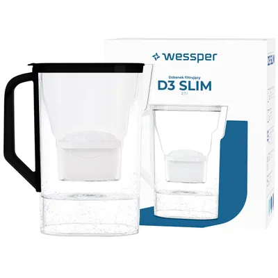 Produktbild von Wessper D3 SLIM Wasserfilterkanne 2,7 L Schwarz mit 1x aquamax Filter