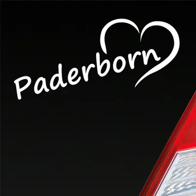 Produktbild von Auto Aufkleber Paderborn Herz Stadt City Liebe Love Heimat 16x8 cm Weiss Glanz Sticker Heckscheibenaufkleber