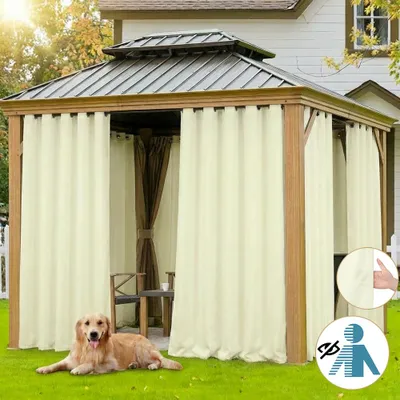 Produktbild von Easy Home Outdoor Vorhang 132x213cm - Wasserdicht Blickdicht Balkonvorhang - Ösen-Vorhang Garten 2er Set Creme