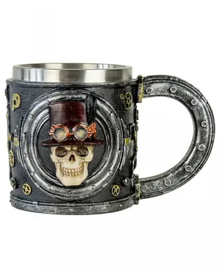 Produktbild von Totenkopf Steampunk Kelch mit Edelstahleinsatz 14 cm
