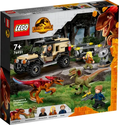 Produktbild von LEGO Jurassic World Pyroraptor & Dilophosaurus Transport, Dinosaurier-Spielzeug mit Off-Road-Spielzeugauto, 3 Minifiguren und 2 Dino-Figuren, für Fans von Jurassic-Park, ab 7 Jahre 76951
