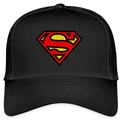 Produktbild von Spreadshirt Superman Logo S-Shield Stick Trucker Cap, One size, Schwarz/Schwarz