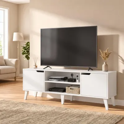 Produktbild von VASAGLE Fernsehtisch, Lowboard, TV-Schrank, Fernsehschrank, mit verstellbarer Ablage, für Fernseher bis zu 65 Zoll, Wohnzimmer, weiß