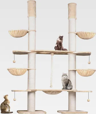 Produktbild von XXL Kratzbaum-Landschaft für große Katzen - 2-in-1 Aktivitäts- und Sisal-Paradies mit Deckenspanner 280cm hoch | Premium Plüsch