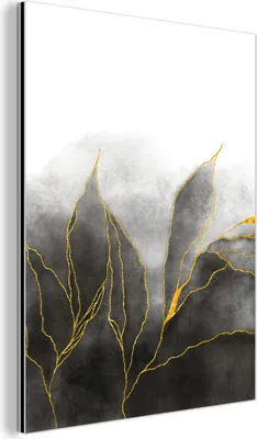 Produktbild von MuchoWow Wanddekoration Metall Metallbild Wandkunst 90x120 cm Marmor - Schwarz - Gold - Luxus - Marmoroptik MuchoWow Aluminium Gemälde - Industrial
