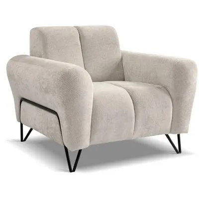 Produktbild von Sessel VOLARE - Klassische Sessel - Moderner Polstersessel - Chenille Storm in Creme, dekorative schwarze Metallbeine