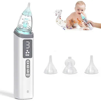 Produktbild von Elektrischer Baby Nasensauger, Elektrischer Nasensauger mit 3 Saugstufen, 3 Silikonaufs?tzen, Musik und Lichteffekten, wiederaufladbar