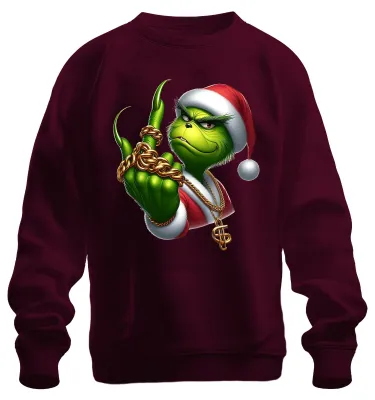 Immagine prodotto di Grinch Babbo Natale sfacciato catena d'oro regalo di Natale sarcastico unisex felpa pullover, Borgogna, XL