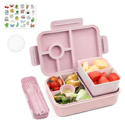 Image de Boîte à lunch pour enfants avec compartiments, 1 300 ml, boîte à lunch étanche à 5 compartiments, boîte à bento/boîte à lunch avec compartiments pour adultes, boîte à petit-déjeuner/goûter pour garçons et filles, rose