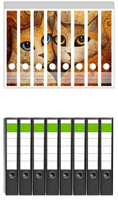 Produktbild von Wallario 8 Stück schmale Ordner inkl. Klebeetiketten mit Motive Goldene Katzen -  Set mit Rückenschildern / Ordnerrücken Stickern