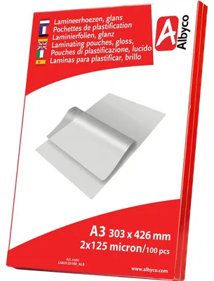 Image de 100 pochettes plastifiées Albyco - Format A3, 303x426 mm - Épaisseur : 2 x 125 (250) μm
