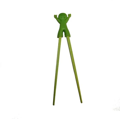 Produktbild von 071 Essstäbchen Chopsticks + 1 Clip Essstäbchenhelfer aus Gummi, Motiv Kind grün