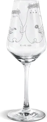 Produktbild von Mr. & Mrs. Panda Weinglas Bären mit Blumenkranz - Transparent - Geschenk, Freundinnen, wein glas, Weißweinkelch, Töchter, Weißwein, Mama, Vorbild, Familie, Muttertag
