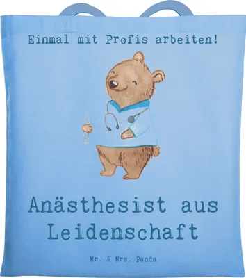 Produktbild von Mr. & Mrs. Panda Schultasche Anästhesist Leidenschaft - Sky Blue - Geschenk, Jutebeutel, Spruch, Krankenhaus, Tragetasche, Uni Tasche, Tote Bag, Anästhesie, Laptoptasche