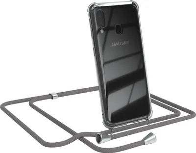 Produktbild von EAZY CASE Handykette kompatibel mit Samsung Galaxy A20e, Handyhülle mit Umhängeband, Handykordel, Schutzhülle Clear, Band in Grau