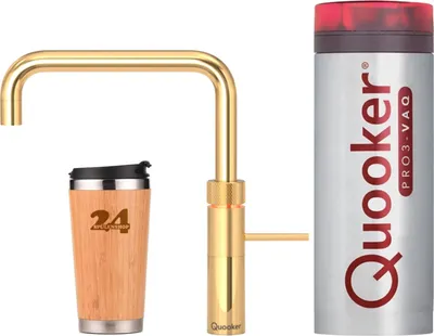 Produktbild von QUOOKER FUSION Square VAQ PRO3 24 Karat Gold Edition 100°C Armatur (3FSGLD) Spültischmischer mit 100°C Kochendwasserfunktion Inklusive Thermobecher