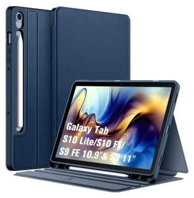 Produktbild von Fintie Hülle für Samsung Galaxy Tab S10 Lite/S10 FE 10.9" 2025/S9 FE 10.9"/S9 11" mit S Pen Halter, Slim TPU Folio Tablet Schutzhülle mit Standfunktion, Dunkelblau