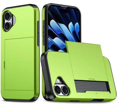 Produktbild von Mobigear Card iPhone 18 Hülle, Hartschalenhülle, Rückseite, stoßfest mit Kartenhalter - Grün
