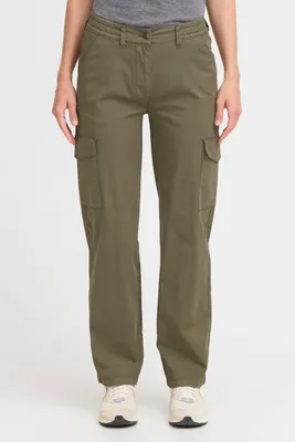 Produktbild von OXMO OXLoco Damen Cargohose Hose Stoffhose mit Cargotaschen Gürtelschlaufen Gummizug Knopf-Verschluss Baumwollmischung Regular fit