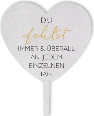 Produktbild von Dolorino Grabstecker Edelstahl Herz mit Spruch | "Du fehlst immer & überall an jedem einzelnen Tag" | Grabschmuck | eine wetterfeste Erinnerung aus Edelstahl | 28cm