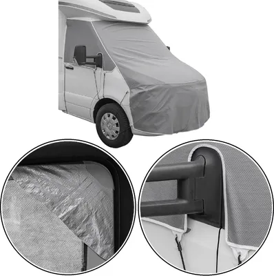 Produktbild von Abdeckplane Wohnwagen kompatibel Mercedes Sprinter ab 2018 – isolierende Frontscheiben Abdeckung, UV-Schutz, Spiegelschlitze, Vliesstoff, inklusive Spanngurten