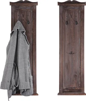 Zdjęcie produktu dla zestaw 2 wieszaków na płaszcze T33, wieszak ścienny na płaszcze, wieszaki ścienne drewniane 109x28x4cm ~ brązowy shabby