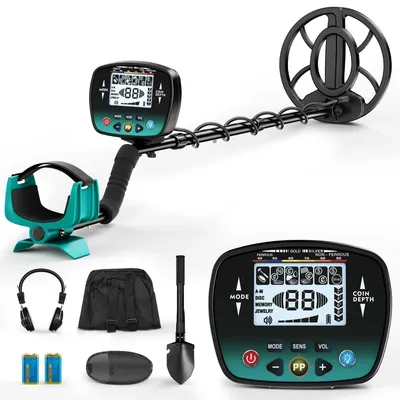 Immagine prodotto di Metal detector - Metal detector - 5 modalità di ricerca - Profondità di localizzazione 25 cm - Bobina impermeabile IP68 - Leggero - Cuffie, borsa e pala - Batteria inclusa - Blu