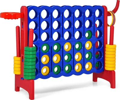 Produktbild von GOPLUS Riesiges 4 Gewinnt Spiel, Strategiespiel mit 42 Ringen, Basketballkorb & Wurfspiel & Schnellspannhebel, 4 in Einer Reihe für Kinder & Erwachsene