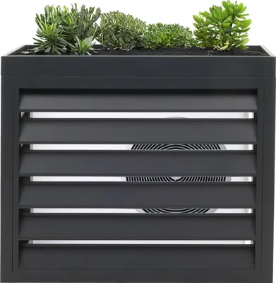 A planter box designed to conceal an air conditioning unit or heat pump.