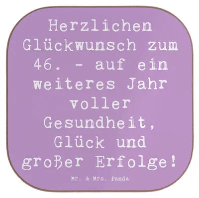 Produktbild von Mr. & Mrs. Panda Untersetzer für Gläser Spruch 46. Geburtstag Glückwünsche - Lavendeltraum - Geschenk, Tischuntersetzer, Alter, Teeuntersetzer, Geburtstagsideen, Coaster