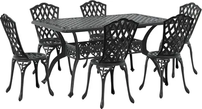 Produktbild von Möbel 7-teiliges Garten-Dining-Set aus schwarzem Gussaluminium - Gartenstühle 3334673