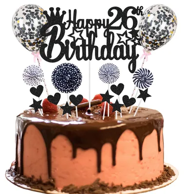 Tortendekoration 26. Geburtstag – 17-teiliges Set mit Glitzer-Topper