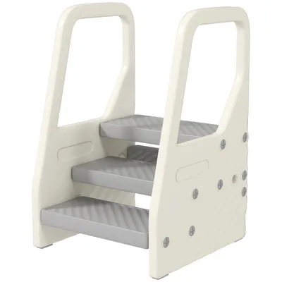 Produktbild von 2-in-1 höhenverstellbar, Kinder-Tritthocker, 3 auf 2 Stufen umstellbar, mit Handgriff, rutschfest, Grau | für Küche, Bad, Kinderzimmer | 43x42x65,5 cm